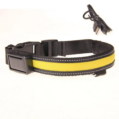 Solar-Powered LED Dog Collar - USB Rechargeable Adjustable Night Safety Light for Pets