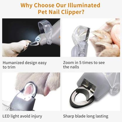 Professional Pet Nail Clipper with LED Light - Cat and Dog Nail Scissors and Claw Cutter Tool