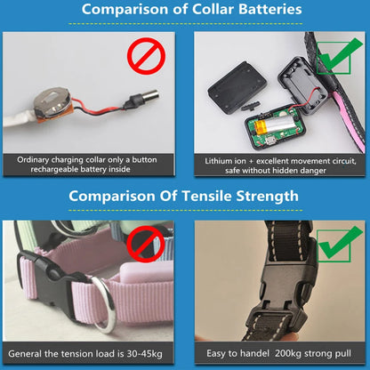 Solar-Powered LED Dog Collar - USB Rechargeable Adjustable Night Safety Light for Pets