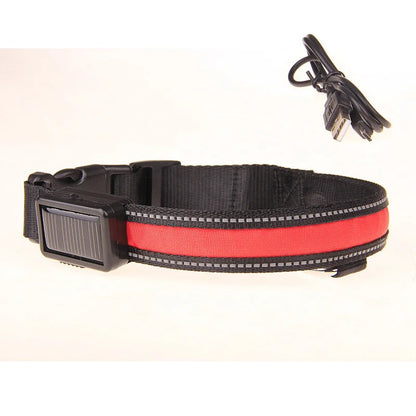 Solar-Powered LED Dog Collar - USB Rechargeable Adjustable Night Safety Light for Pets