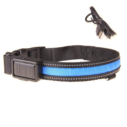 Solar-Powered LED Dog Collar - USB Rechargeable Adjustable Night Safety Light for Pets